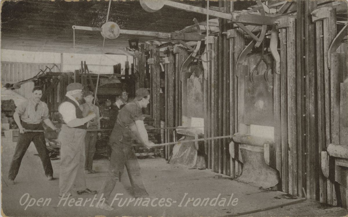 Historic photo of open hearth furnaces in Irondale