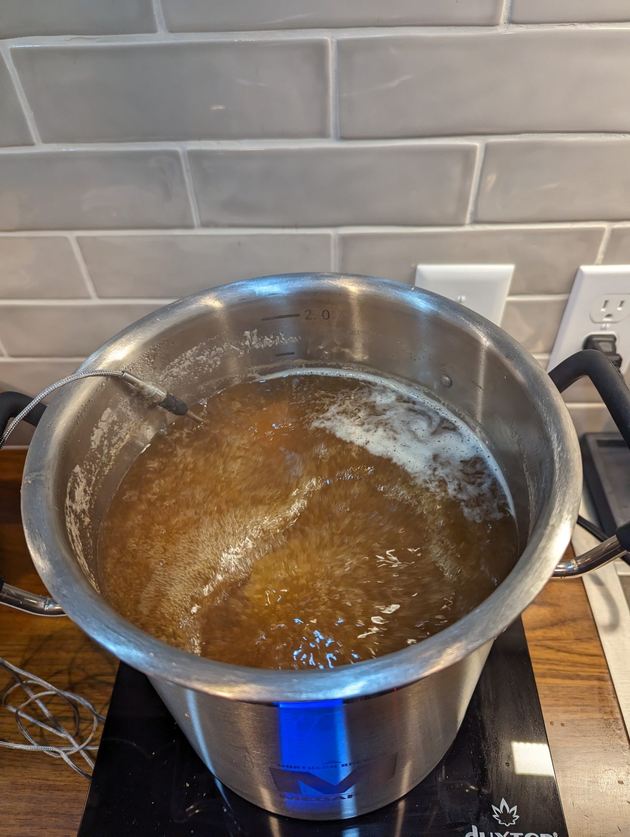 Photo of a two-gallon pot of boiling wort