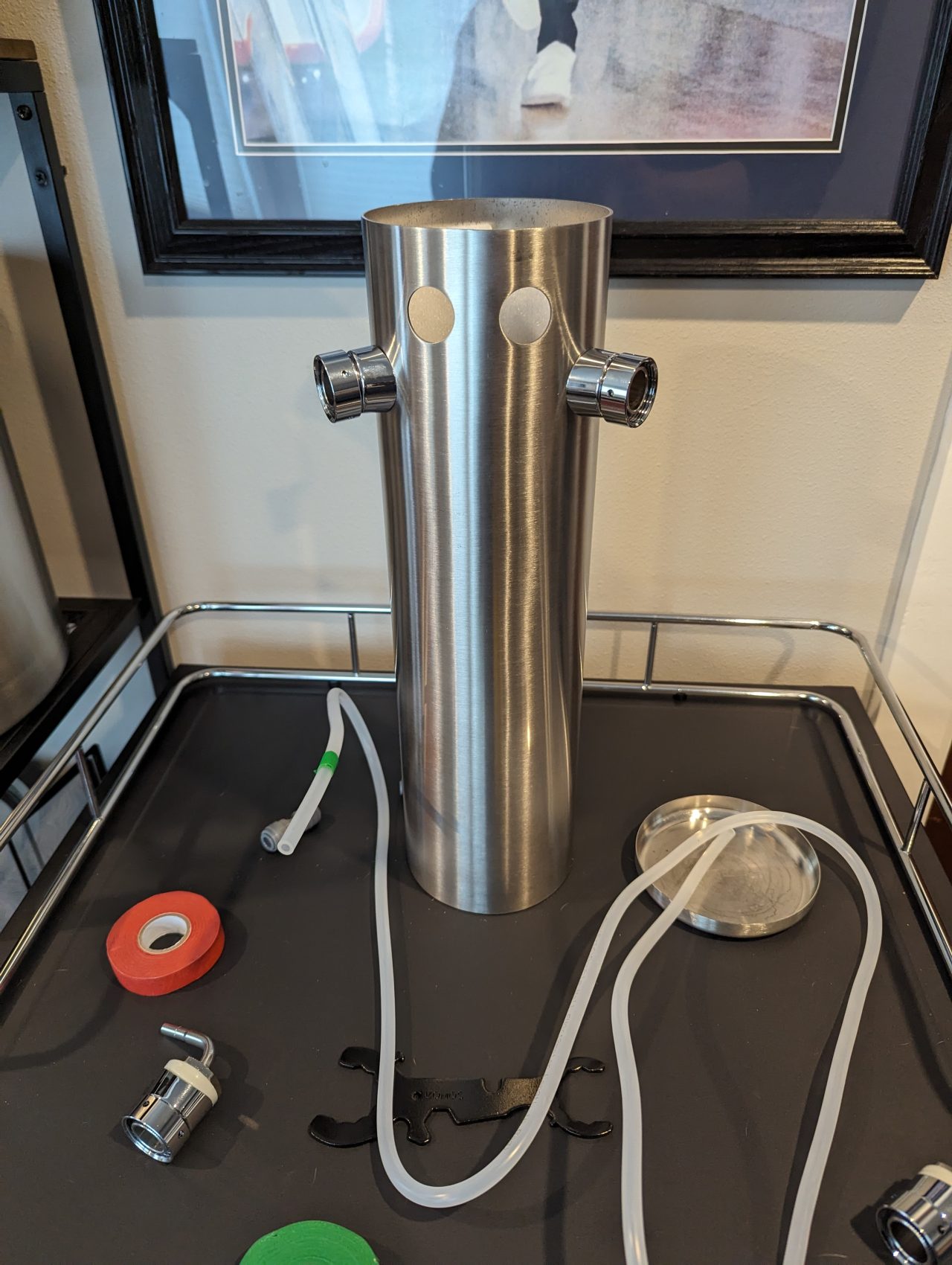 Photo of the outside of a beer tower with two shanks installed