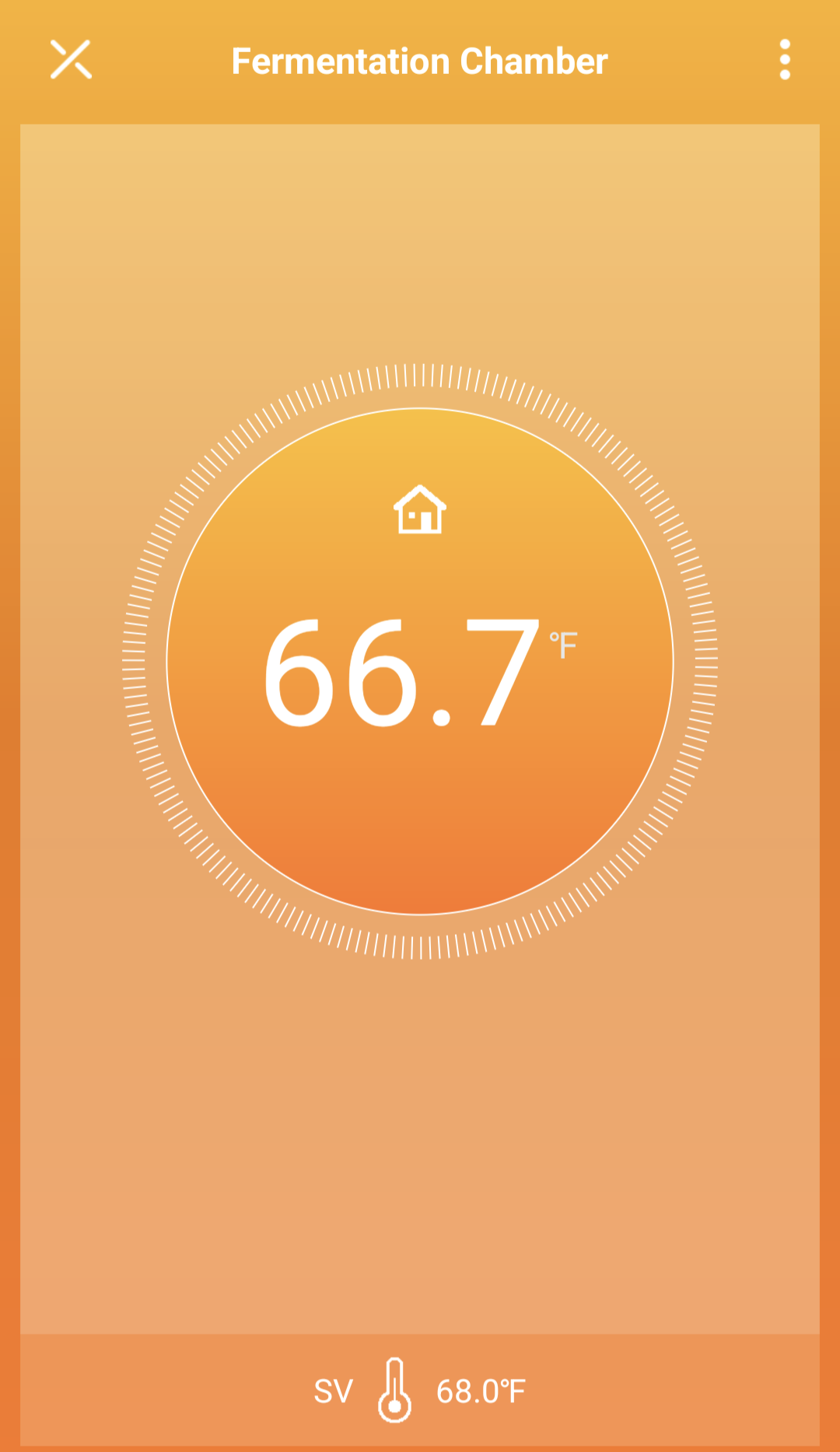 Photo of the current temperature screen in the Inkbird mobile app