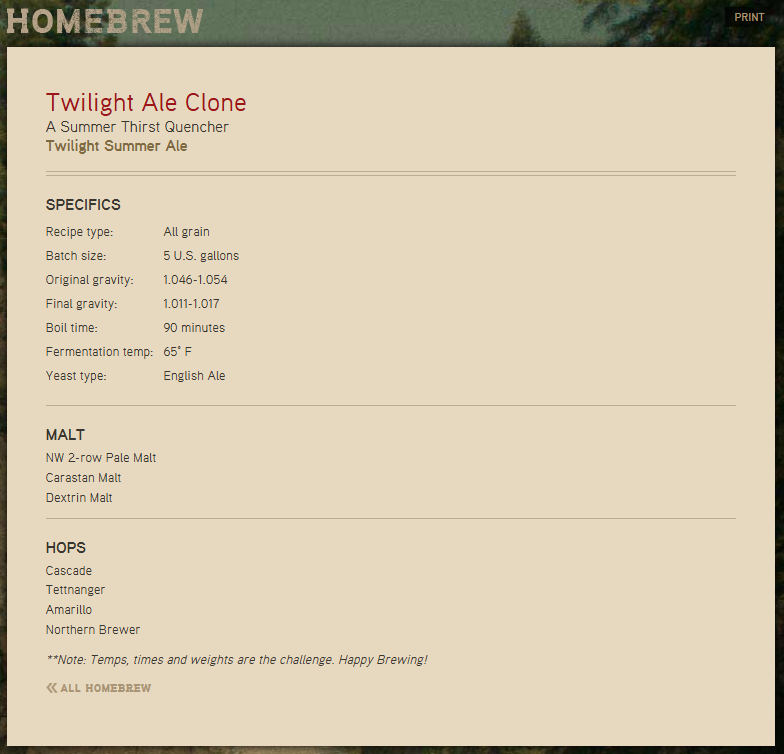 2011 Homebrew Recipe from Deschutes Website